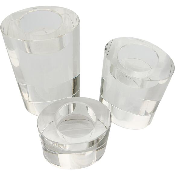 Modern 3-Piece Solid Clear Glass Tealight Candle Holder Set in 3 Heights - Picture 7 of 7